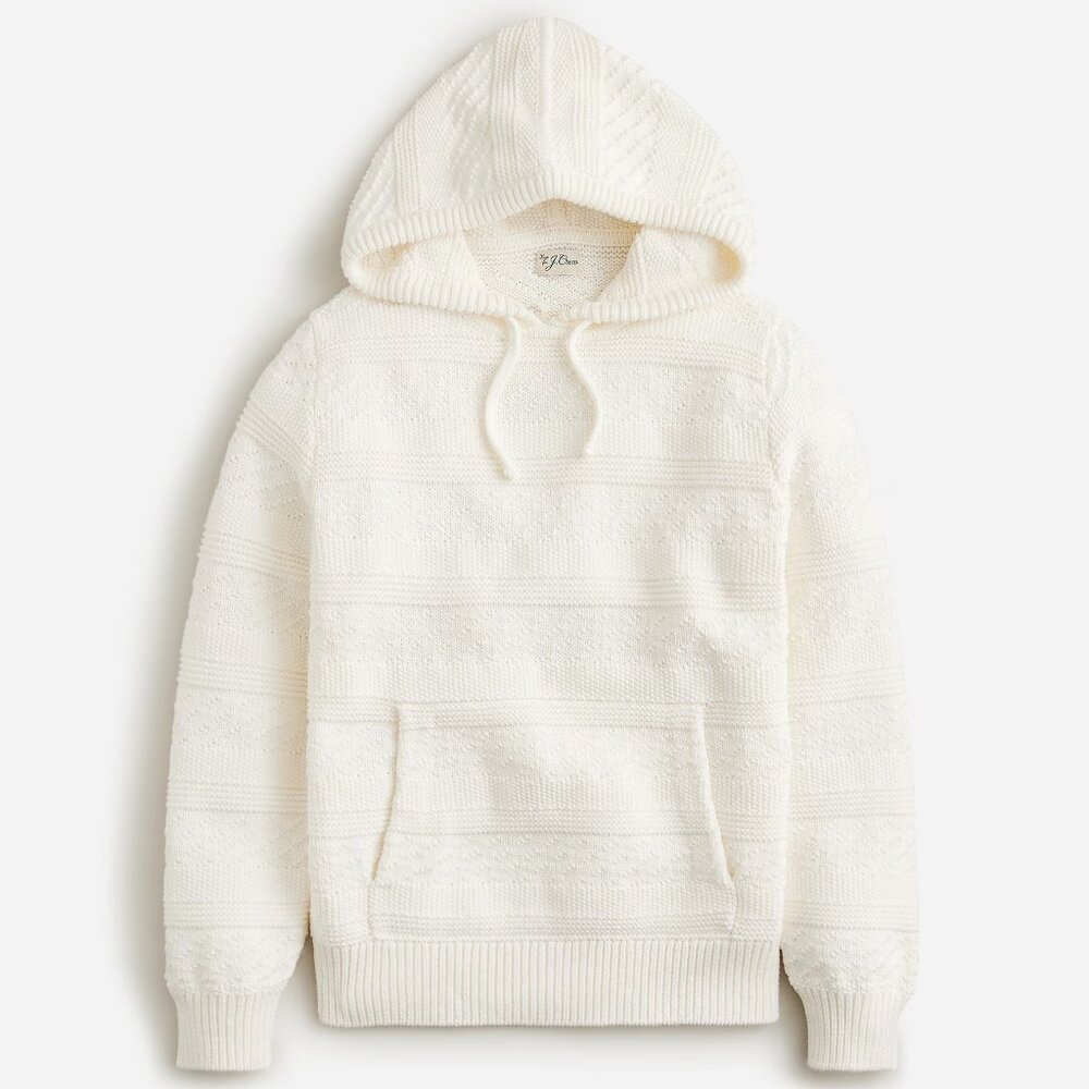 NWT J Crew Guernsey Stitch Hooded Knit Sweater Hoodie in Sea Salt White